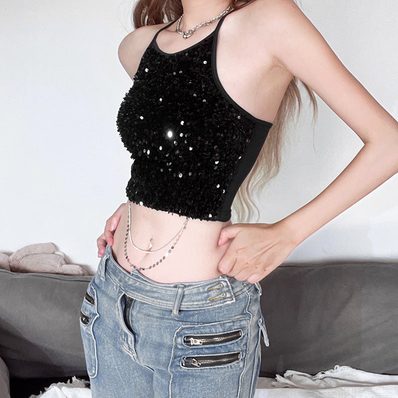 Sexy and elegant camisole with metal chain, backless.