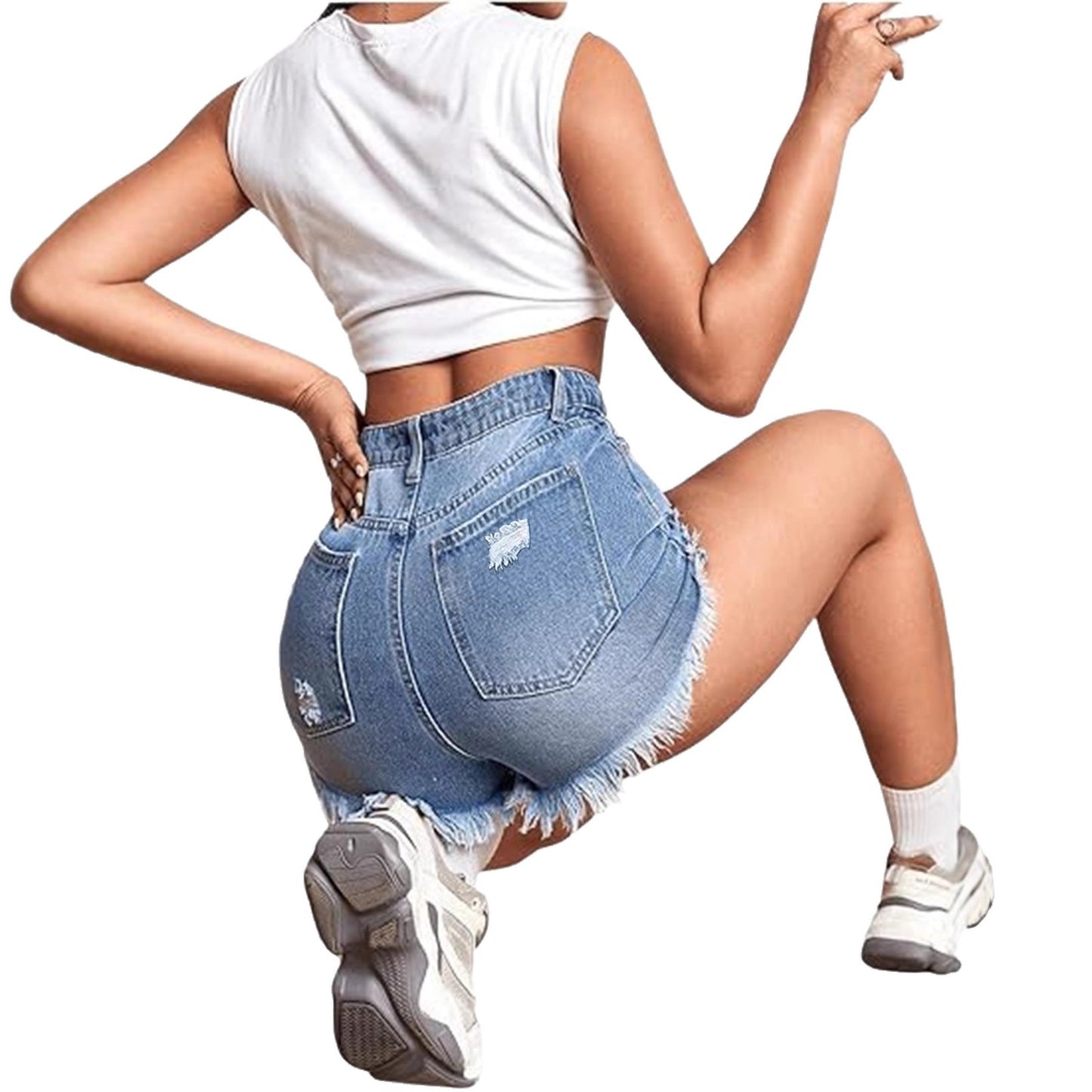 Skinny, retro, and stretchy denim shorts.