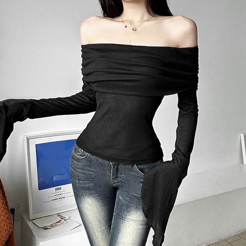 Solid-color Slim-fit Fashionable Long-sleeve Top