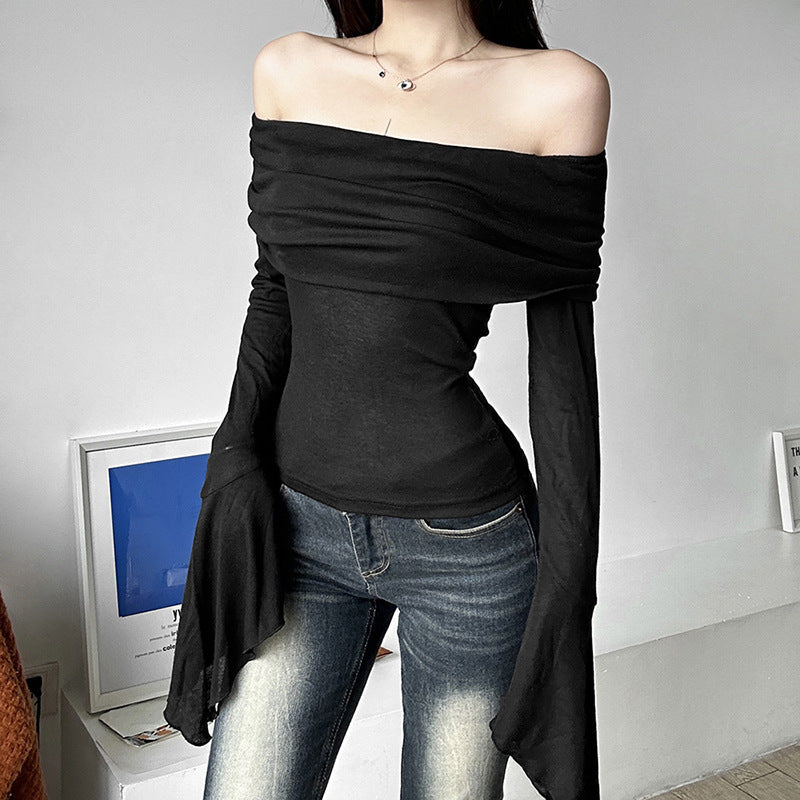 Solid-color Slim-fit Fashionable Long-sleeve Top