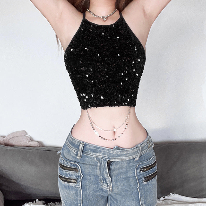 Sexy and elegant camisole with metal chain, backless.