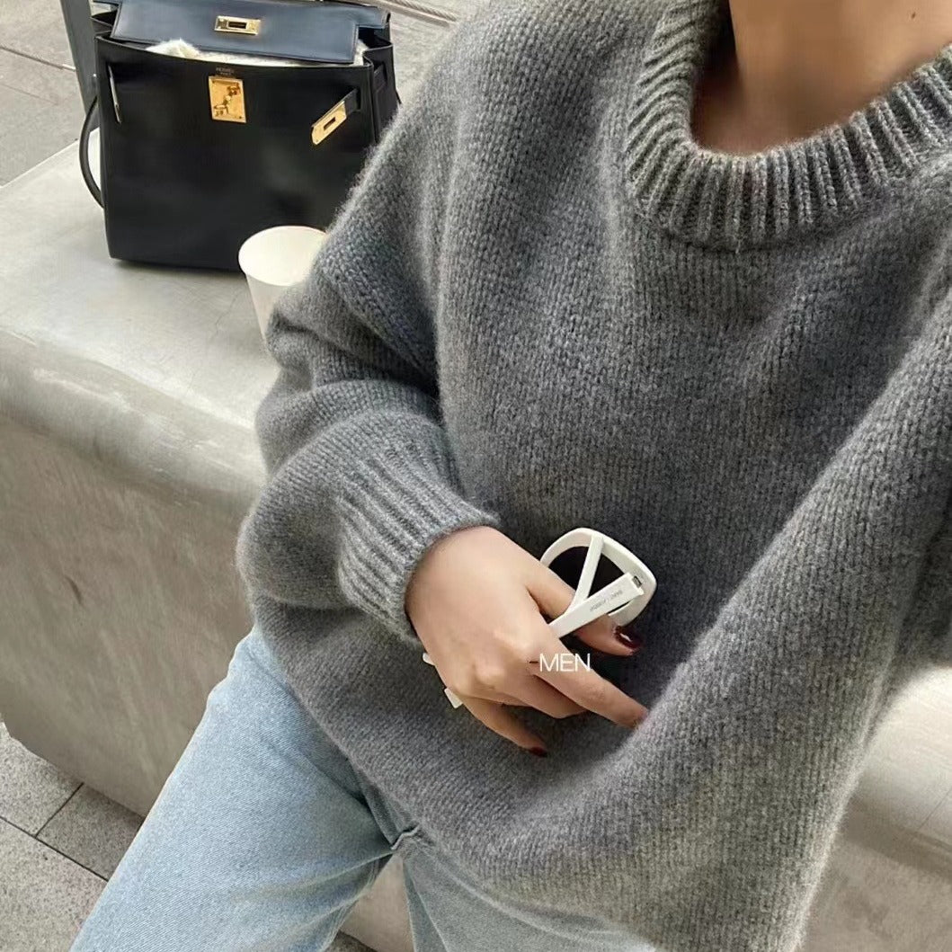 Womens Plus-Size Loose Crew-Neck Pullover Sweater