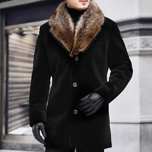 Coat With A Contrasting Fur-trimmed Wool Collar