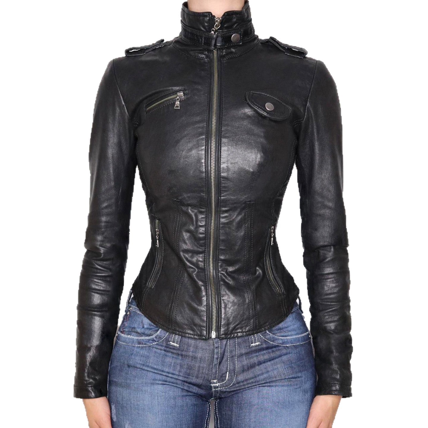 Waist-slimming leather jacket
