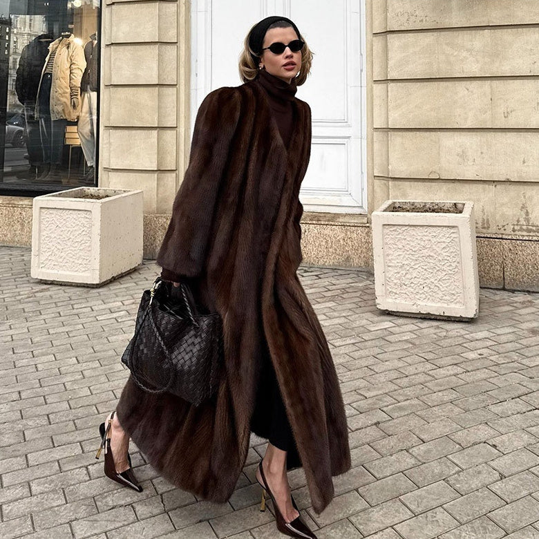 Elegant and sophisticated long faux fur coat