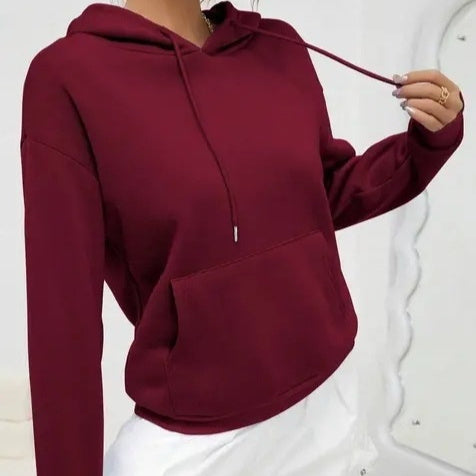 Women's Fashionable Casual Solid-Color Hoodie Top