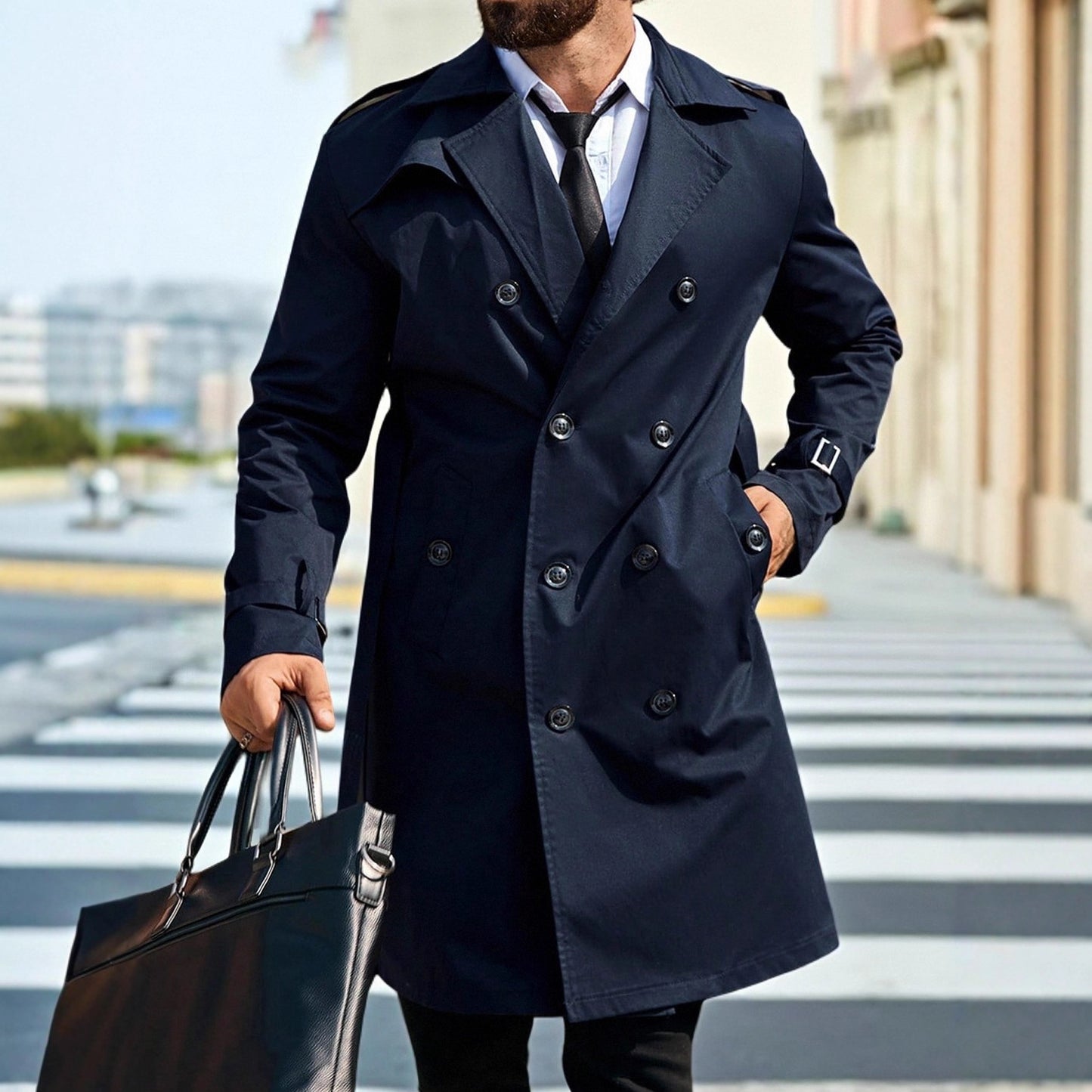 Mid-length Double-breasted Casual Trench Coat