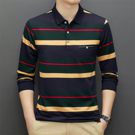 Striped shirt with a high collar