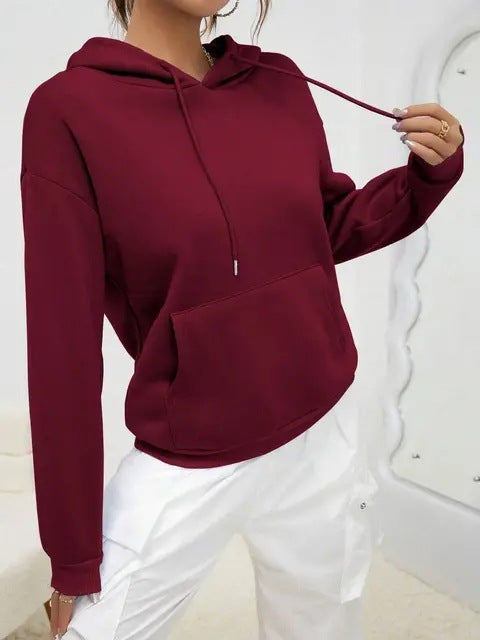 Women's Fashionable Casual Solid-Color Hoodie Top