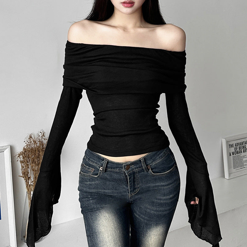 Solid-color Slim-fit Fashionable Long-sleeve Top