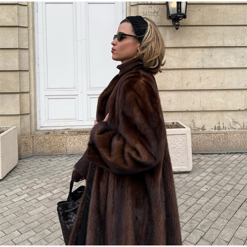 Elegant and sophisticated long faux fur coat